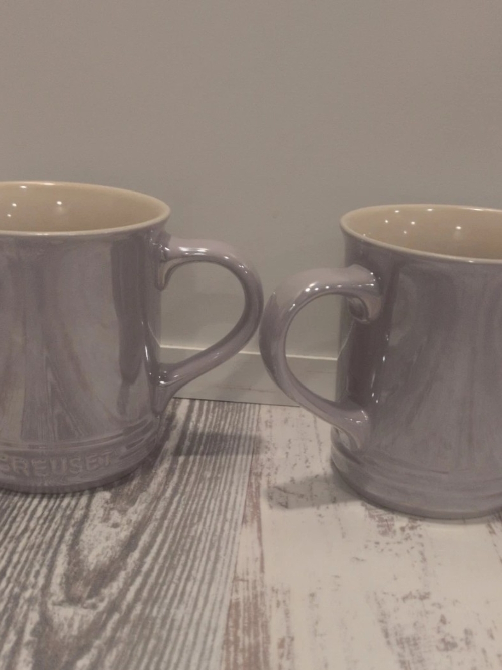 2 Le Creuset 14 Ounce Pearlized Light Bluebell Purple Vancouver Mugs